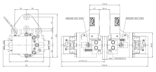 Diagram for Industrial Brakes NHCD 908, NHCD 917, NHCD 925, NHCD 931, NHCD 937, NHCD 947, NHCD 956