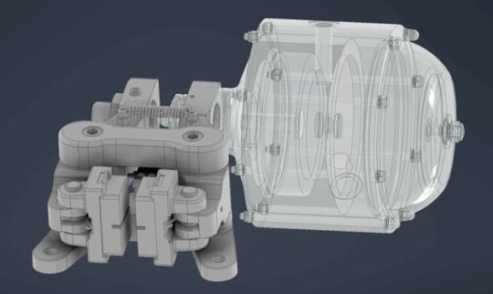 3D model of a spring applied, pneumatically released disc brake